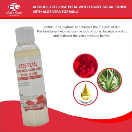 Alcohol-Free Rose Witch Hazel Facial Toner with Aloe Vera Formula, 4 oz/ Vegan/ Handcrafted